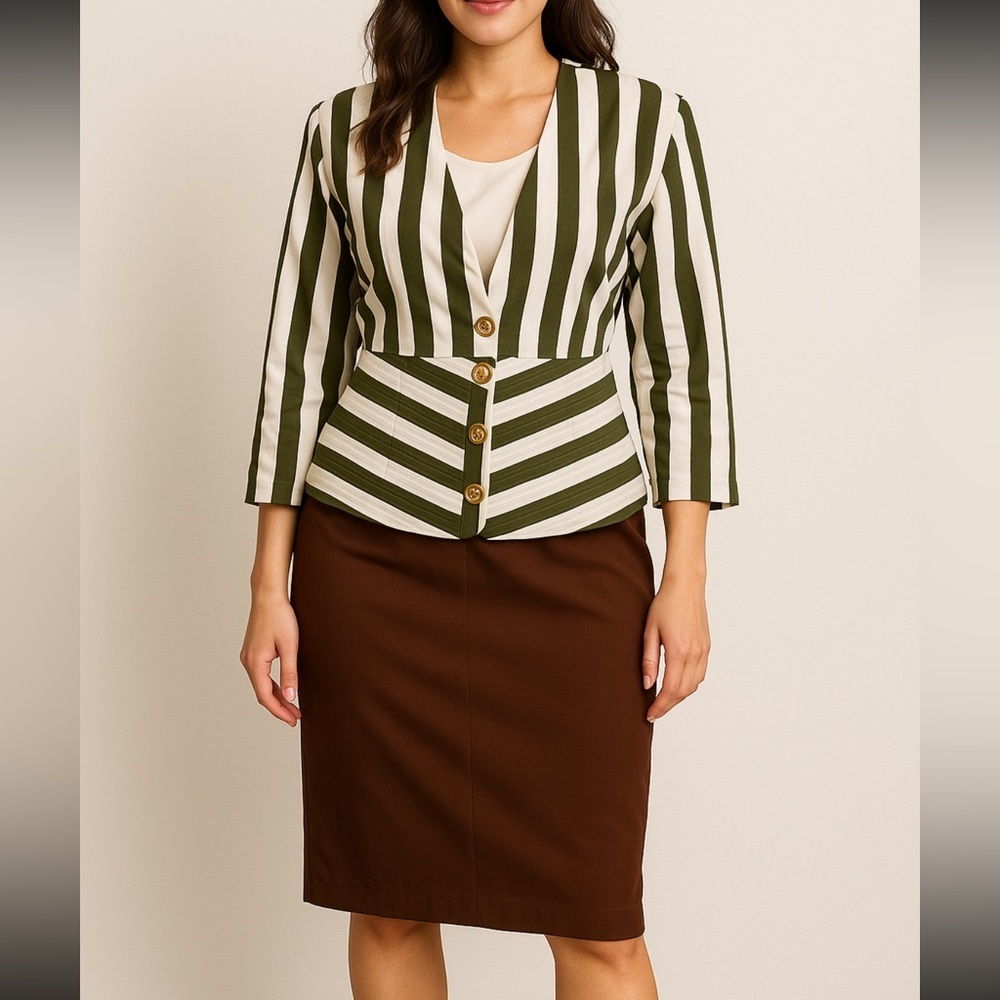 Sheri Martin two piece set Skirt & striped blazer Size 6